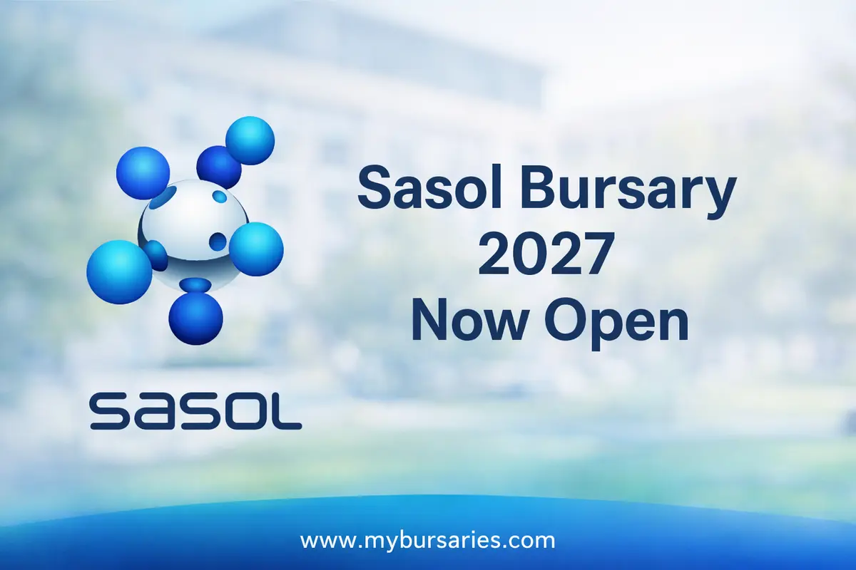 Sasol Bursary 2027 application announcement with clean educational background